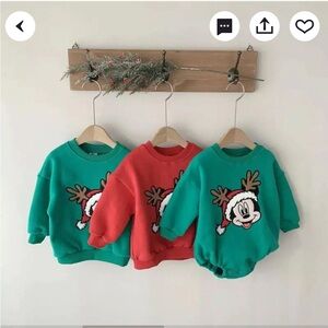 Mickey Mouse Christmas Sweatshirt romper for baby 6-12 months new- Green